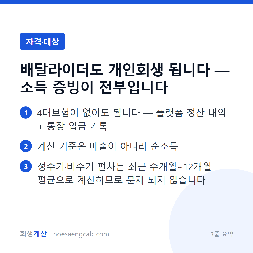 배달라이더도 개인회생 됩니다 — 소득 증빙이 전부입니다 — 3줄 요약