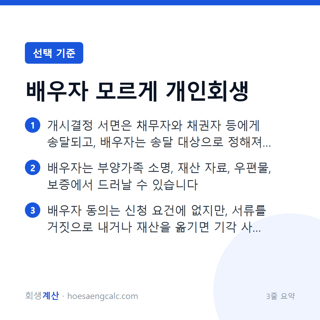 배우자 모르게 개인회생을 할 수 있나요, 어디서 드러날 수 있나요 — 3줄 요약