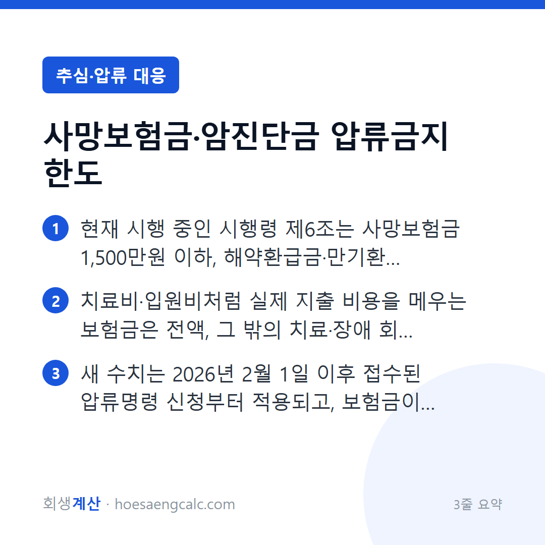 내 보험금도 압류되나요? 사망보험금·진단금·해약환급금 압류금지 범위 — 3줄 요약