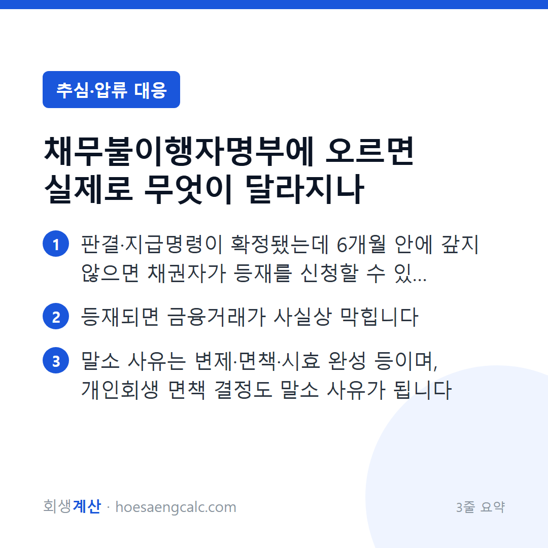 채무불이행자명부에 오르면 실제로 무엇이 달라지나 — 3줄 요약