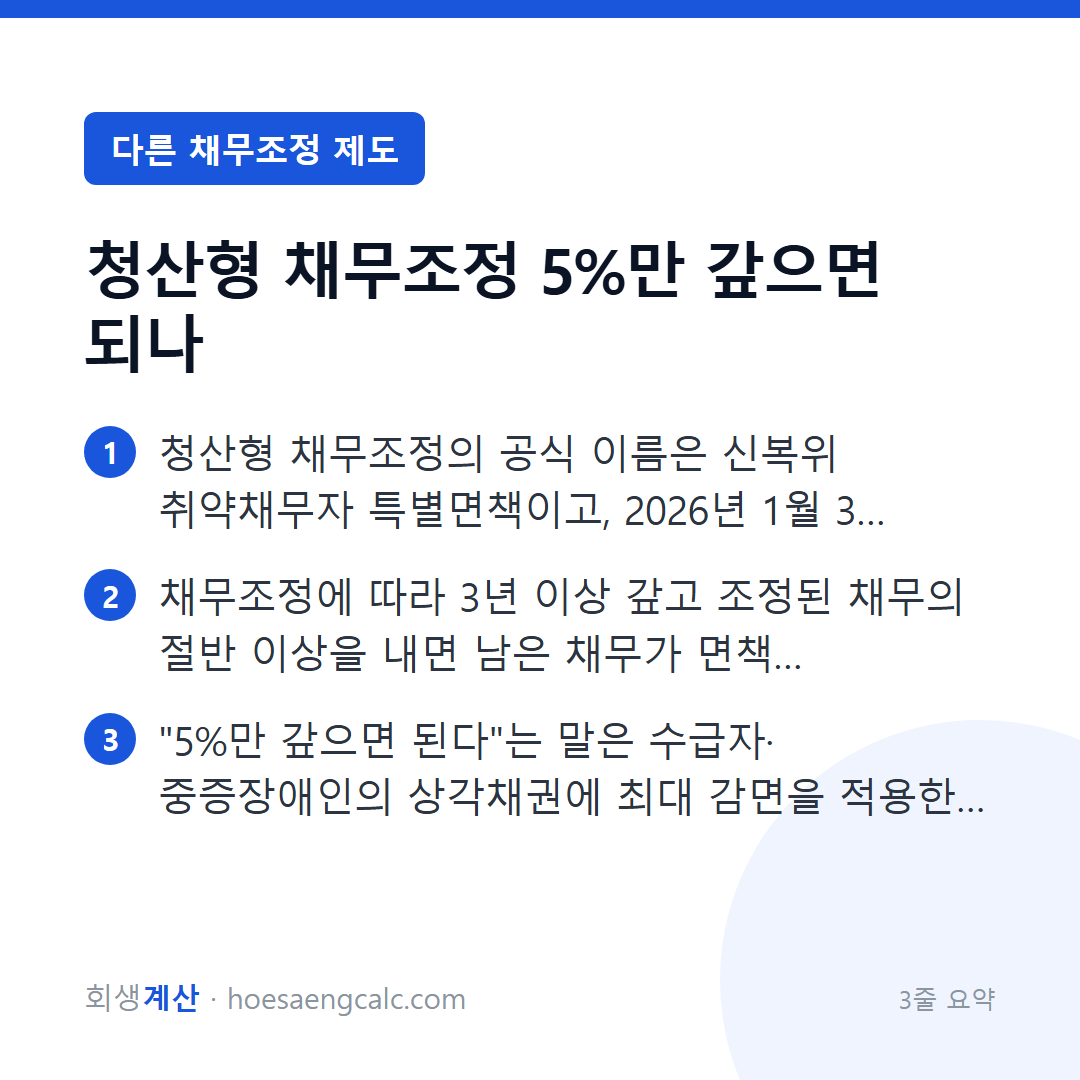 청산형 채무조정(취약채무자 특별면책)은 누가 어떤 조건으로 받나 — 3줄 요약