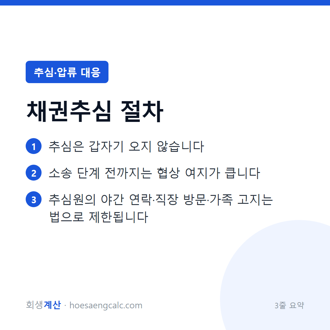 채권추심은 이 순서로 옵니다 — 어느 칸에 있는지 확인하세요 — 3줄 요약
