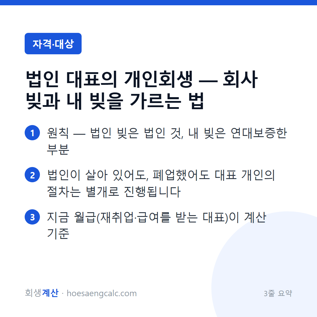 법인 대표의 개인회생 — 회사 빚과 내 빚을 가르는 법 — 3줄 요약