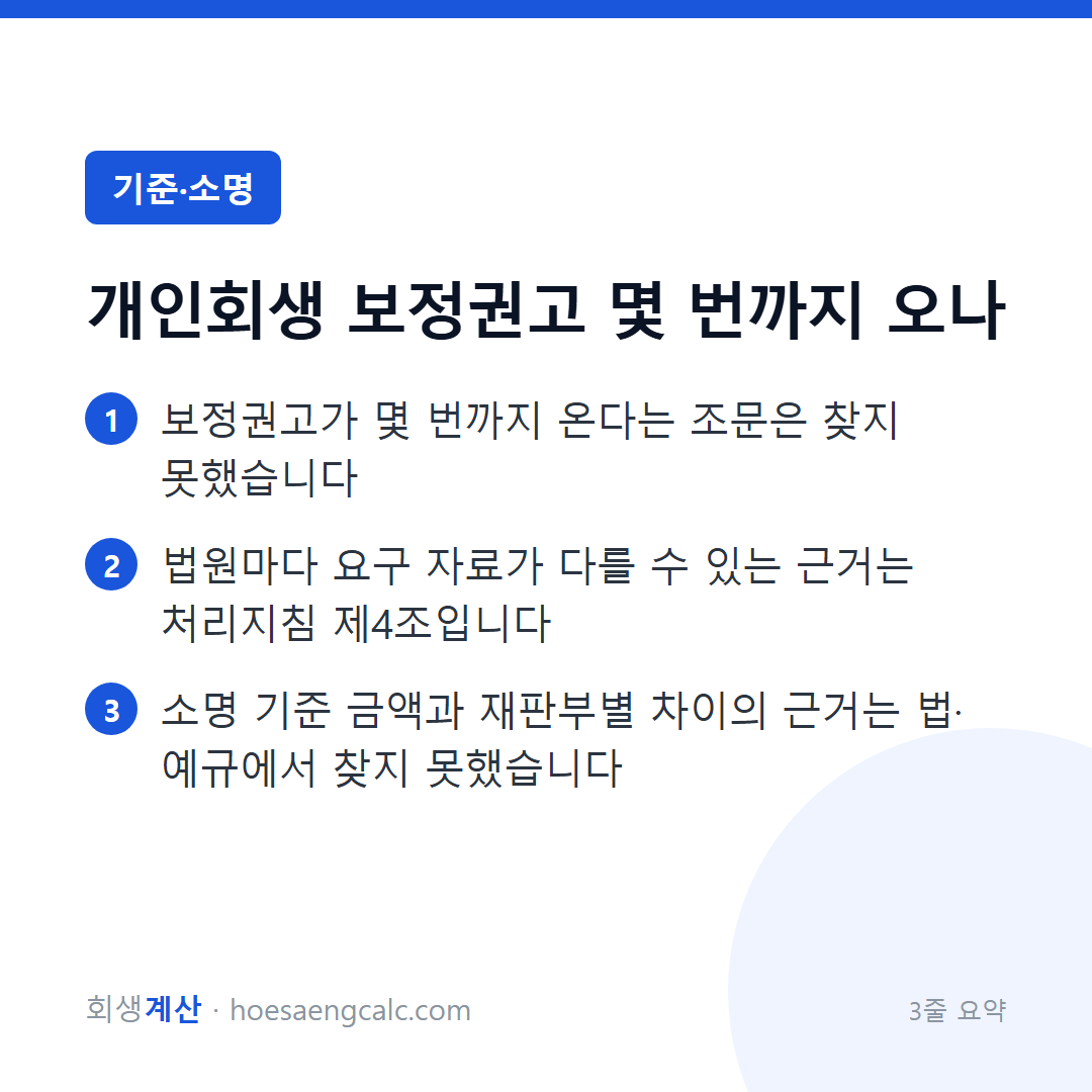 개인회생 보정권고는 몇 번 오고, 법원마다 요구가 왜 다를까 — 3줄 요약