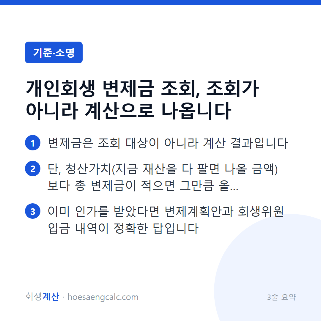 개인회생 변제금 조회, 조회가 아니라 계산으로 나옵니다 — 3줄 요약