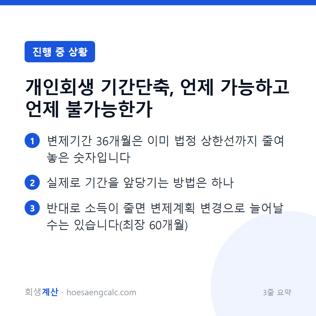 개인회생 기간단축, 언제 가능하고 언제 불가능한가 — 3줄 요약