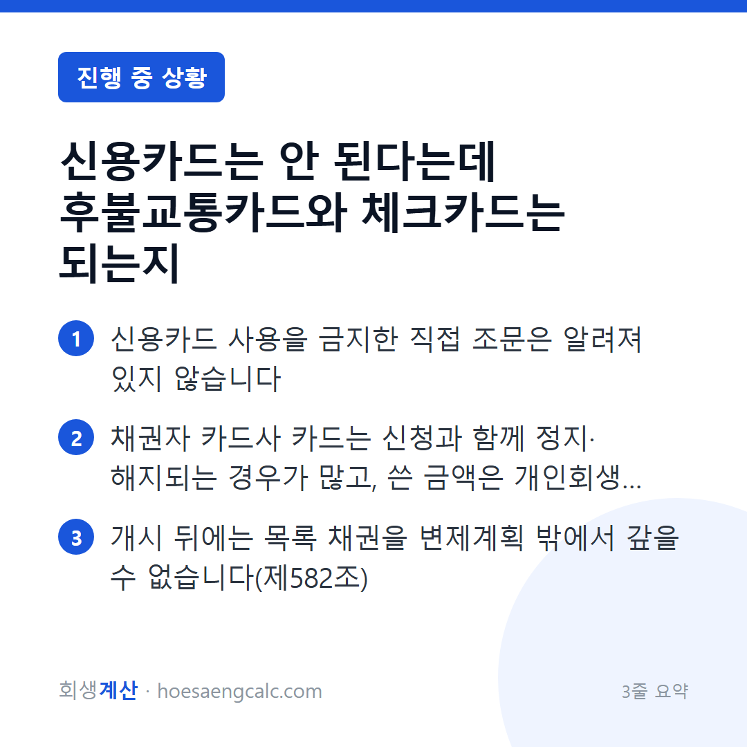 신용카드는 안 된다는데 후불교통카드와 체크카드는 되는지 — 3줄 요약