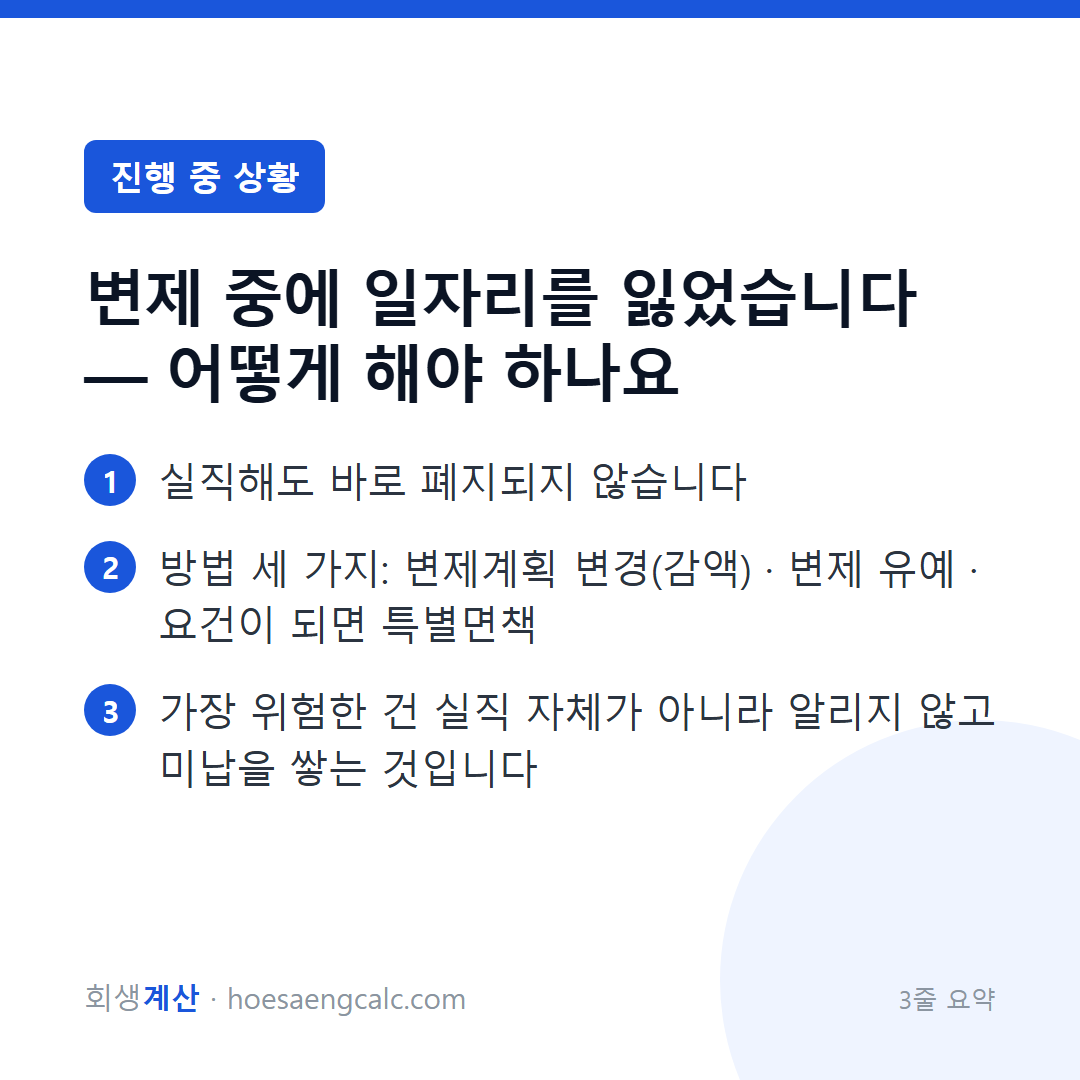 변제 중에 일자리를 잃었습니다 — 어떻게 해야 하나요 — 3줄 요약