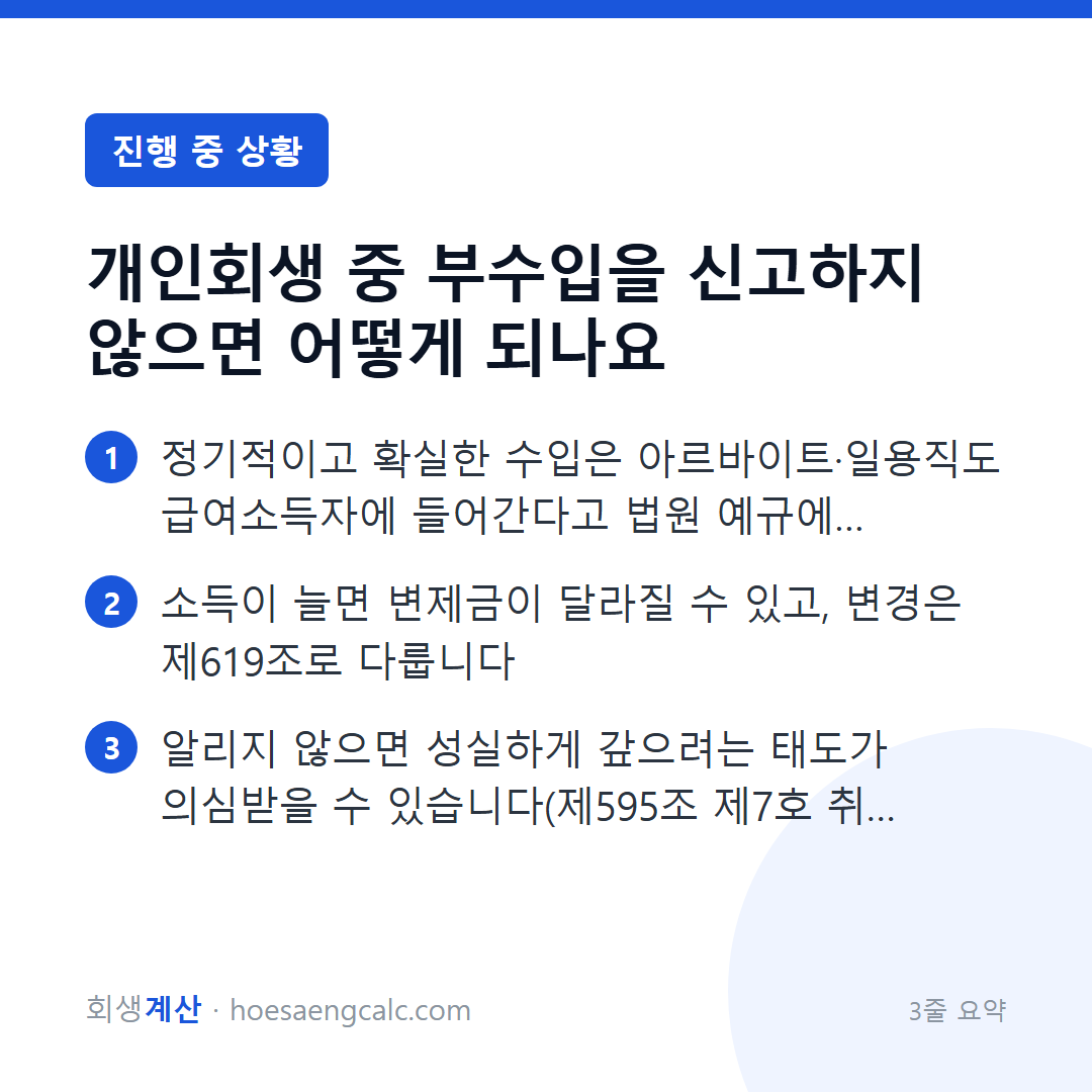 개인회생 중 부수입을 신고하지 않으면 어떻게 되나요 — 3줄 요약