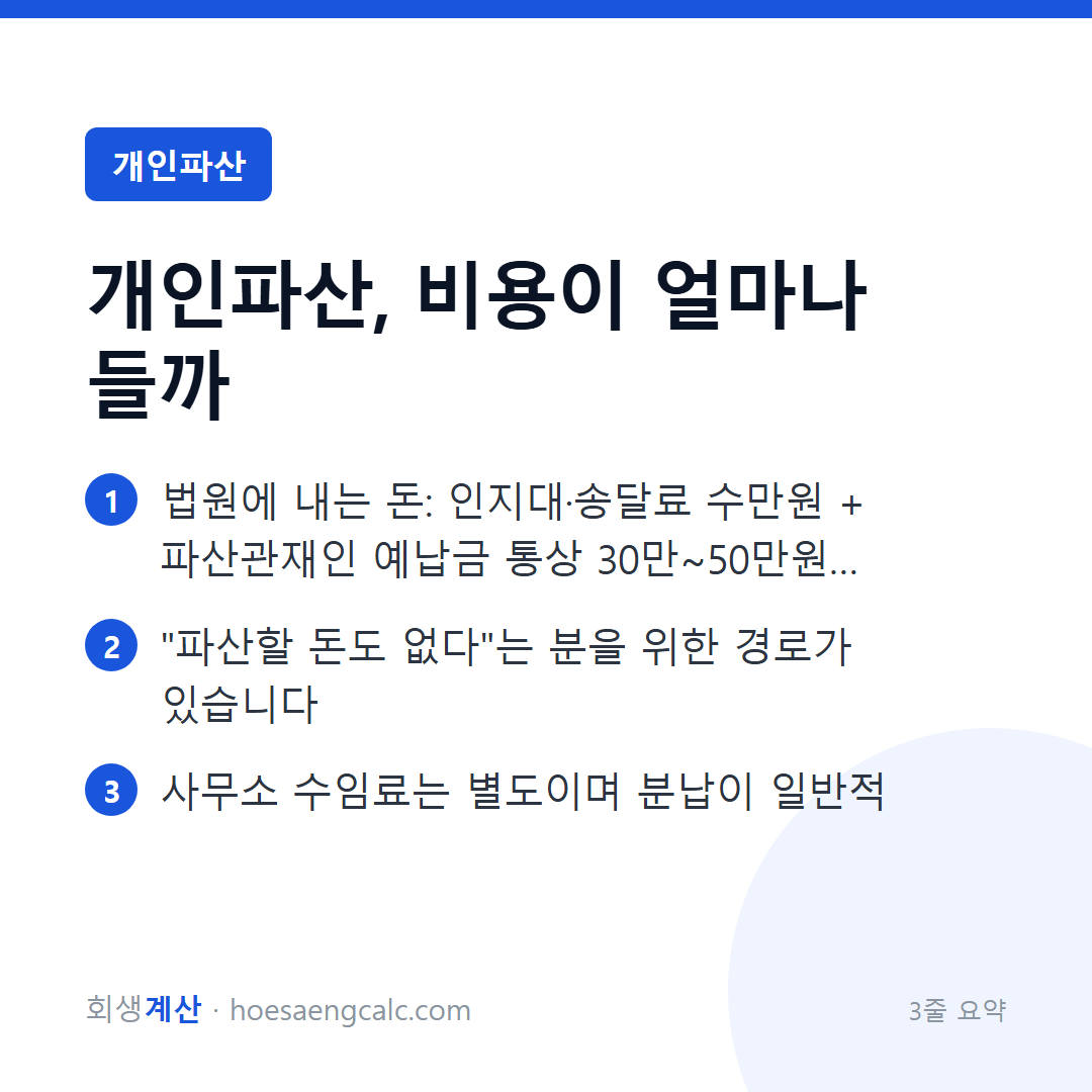 개인파산, 비용이 얼마나 들까 — 3줄 요약