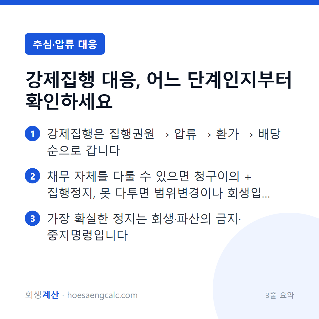 강제집행 대응, 어느 단계인지부터 확인하세요 — 3줄 요약