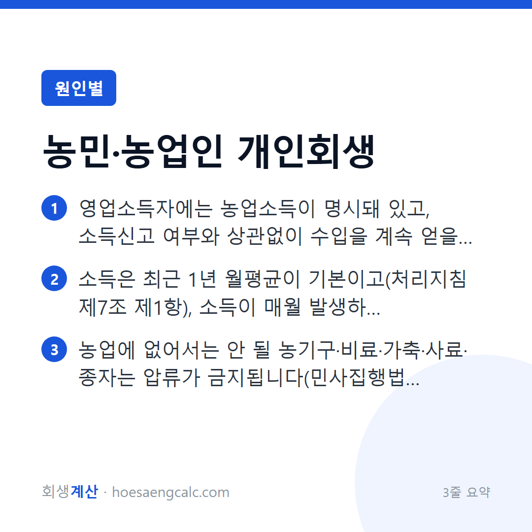 농업인도 개인회생을 할 수 있나요, 수확 소득은 어떻게 잡나요 — 3줄 요약