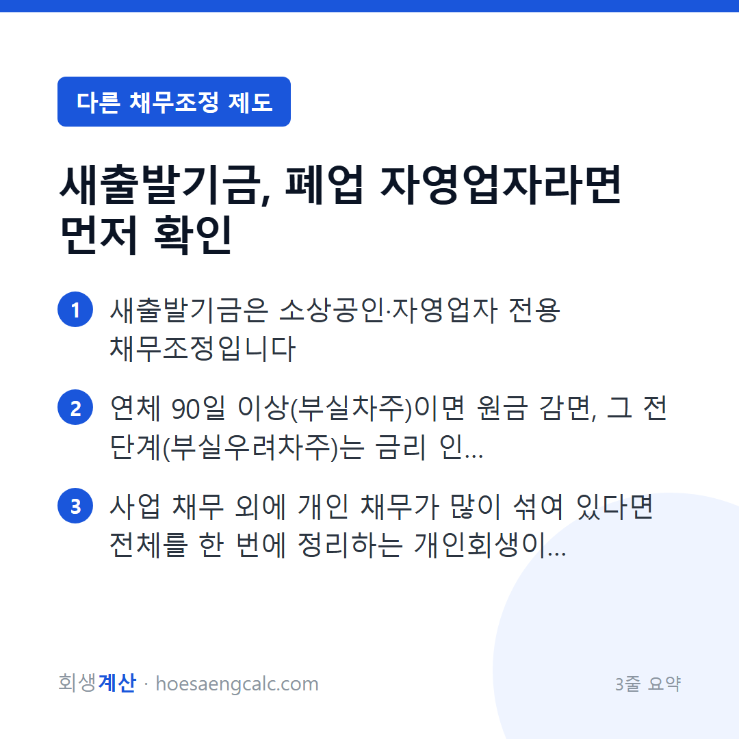 새출발기금 — 소상공인·자영업자 채무조정, 되는 조건과 한계 — 3줄 요약