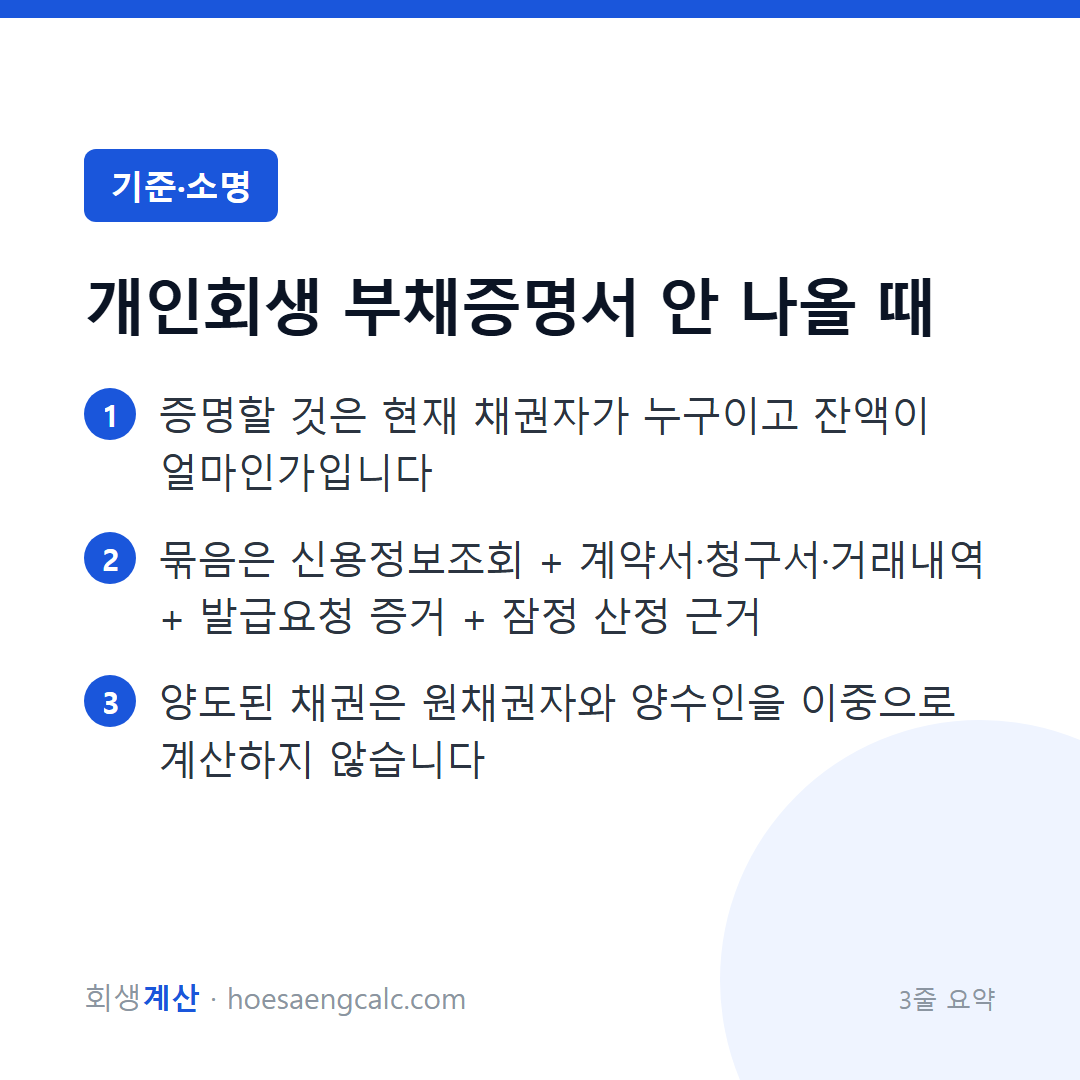 부채증명서가 안 나오거나 채권자가 바뀌었을 때, 채권자목록은 이렇게 만듭니다 — 3줄 요약