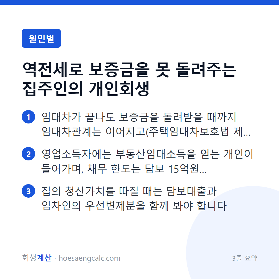역전세로 전세보증금을 돌려주기 어려운 집주인이 확인할 것 — 3줄 요약