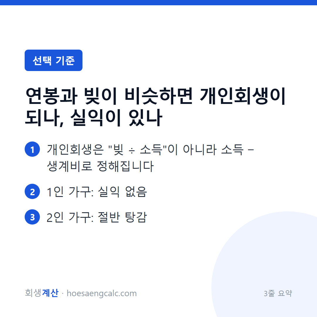 연봉과 빚이 비슷하면 개인회생이 되나, 실익이 있나 — 3줄 요약
