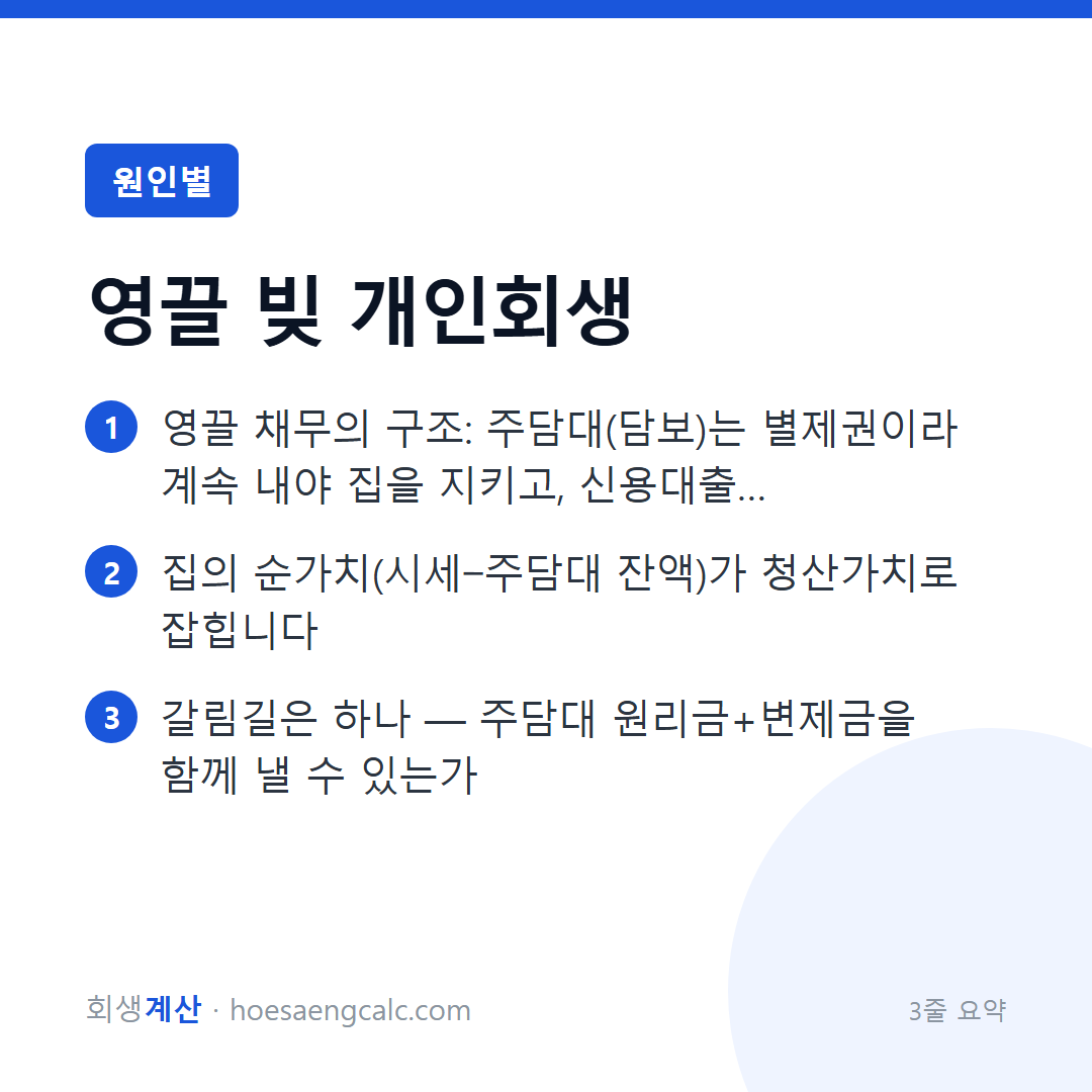 영끌족 개인회생 — 집을 지키는 길과 내려놓는 길, 둘 다 계산해야 합니다 — 3줄 요약